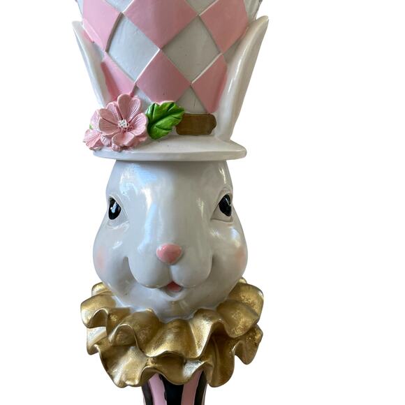 NEW Tophat & Tail Mad Hatter Easter Bunny Pillar Candle Holder Chic Spring Decor - Picture 3 of 16